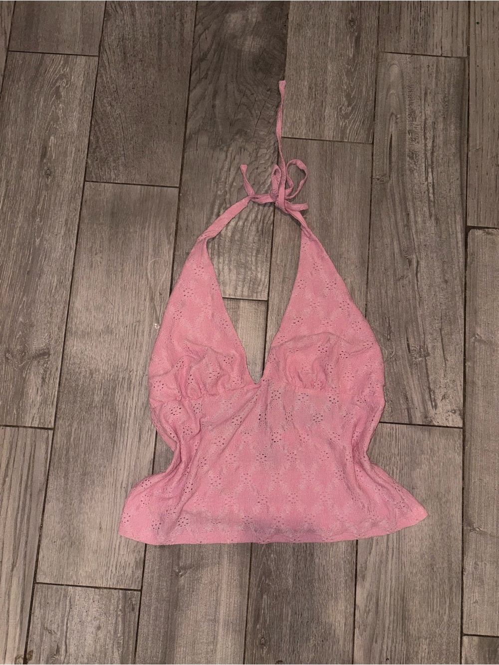 Pink Halter Eyelet Lace Tank Top